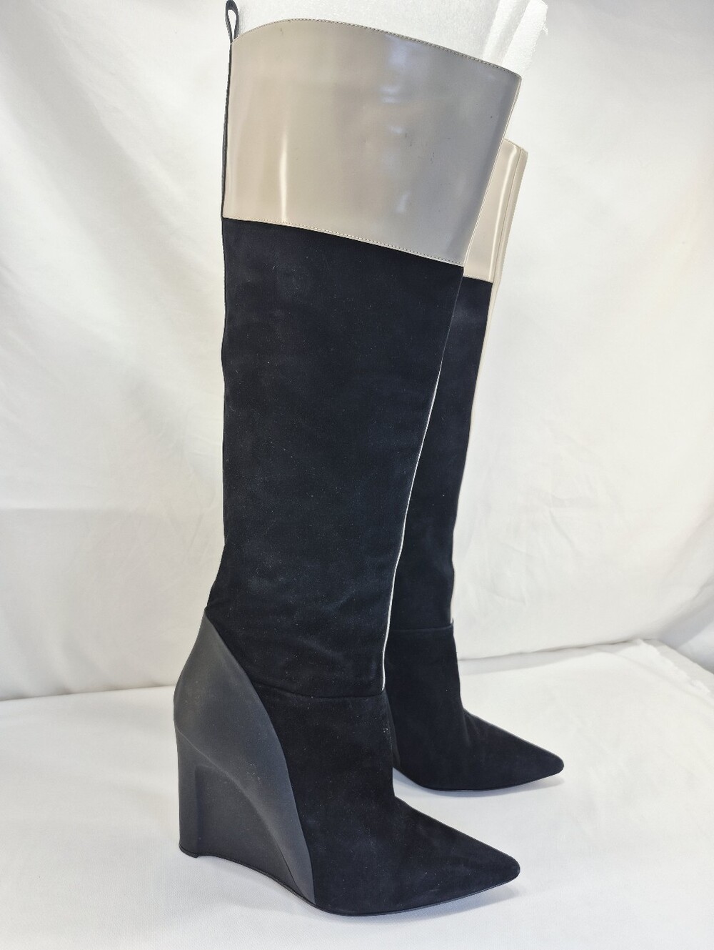 Derek Lam Mila Boots Black Suede Rubber Wedge pointed Toe Womens 9.5B Tall